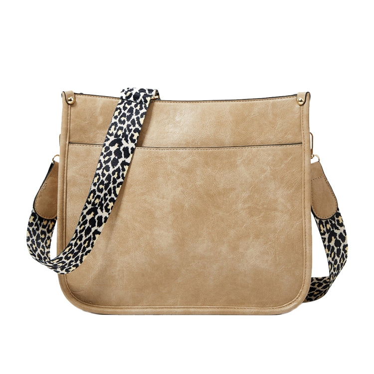 013 Leopard Strap PU Leather Single-shoulder Waterproof Crossbody Tote Bag(Khaki)