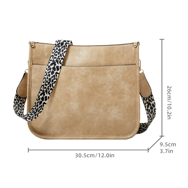 013 Leopard Strap PU Leather Single-shoulder Waterproof Crossbody Tote Bag(Khaki)