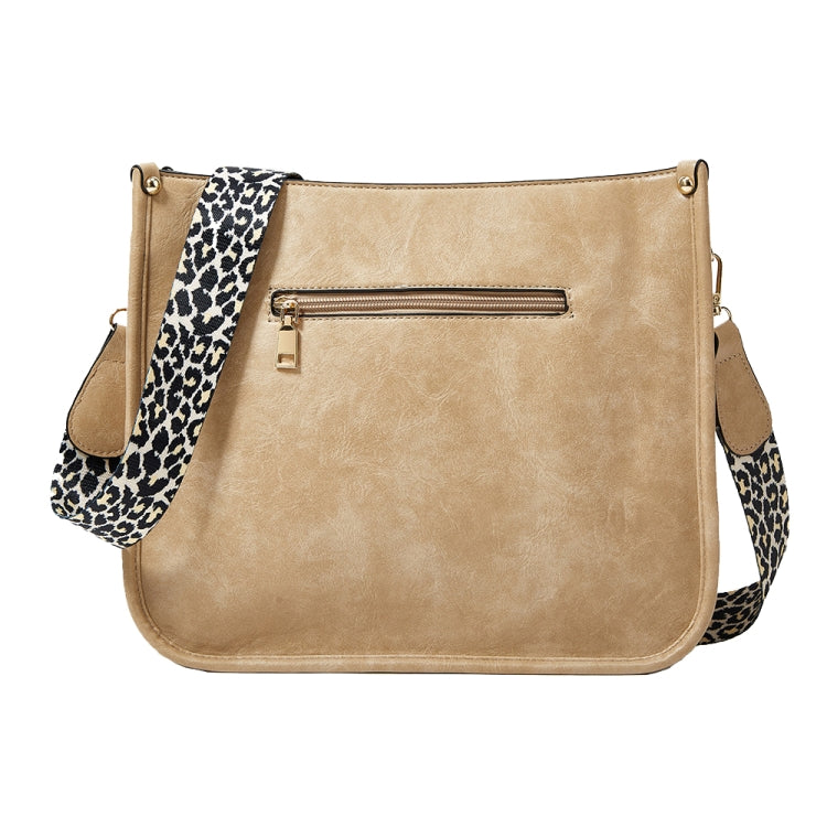 013 Leopard Strap PU Leather Single-shoulder Waterproof Crossbody Tote Bag(Khaki)