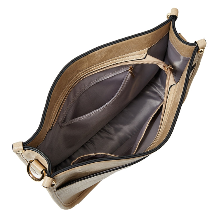 013 Leopard Strap PU Leather Single-shoulder Waterproof Crossbody Tote Bag(Khaki)