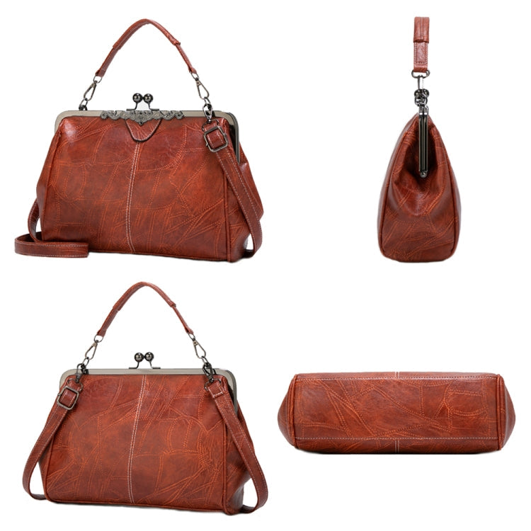 036 Vintage Buckle Handbags Leather Adjustable Crossbody Bag(Apricot)