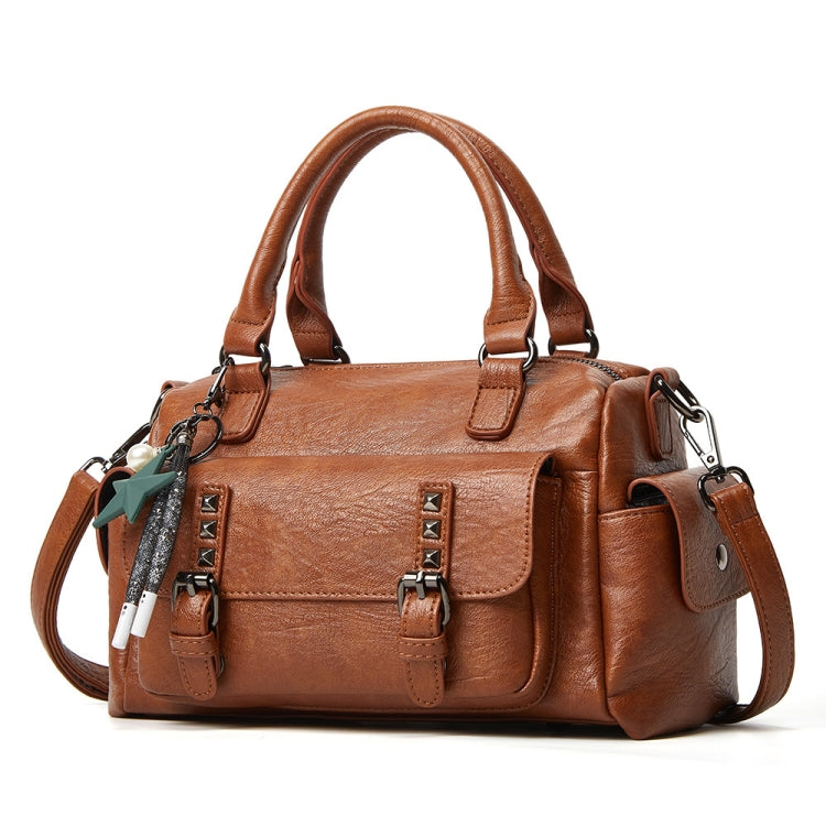 048 Pebbled Leather Multi-compartment Handbag Large Capacity Crossbody Shoulder Bag(Brown)