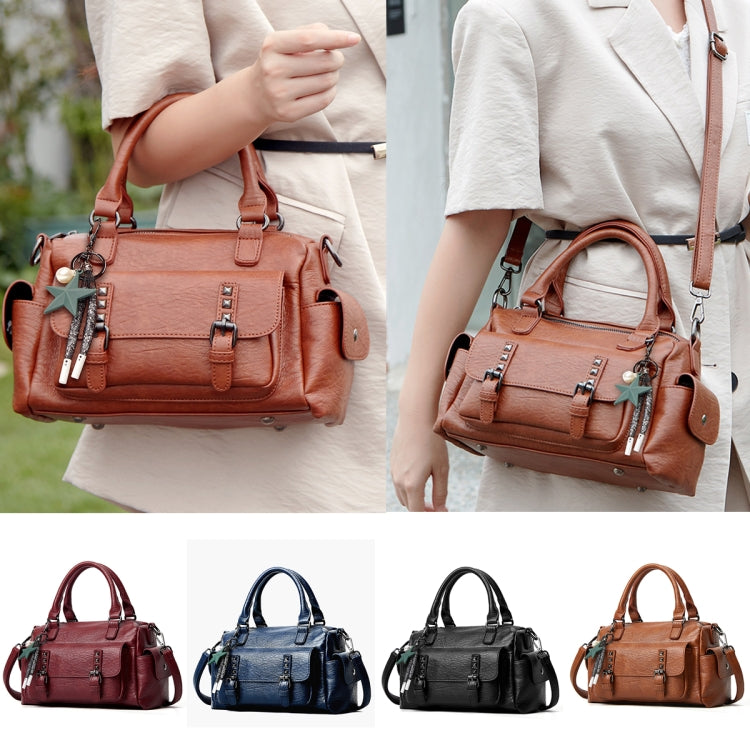 048 Pebbled Leather Multi-compartment Handbag Large Capacity Crossbody Shoulder Bag(Claret)
