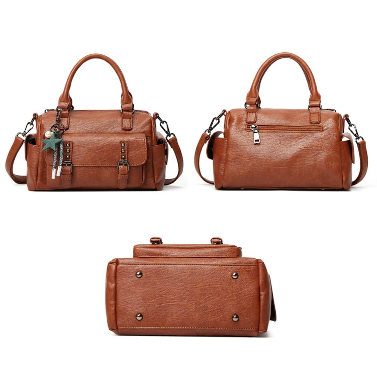 048 Pebbled Leather Multi-compartment Handbag Large Capacity Crossbody Shoulder Bag(Brown)