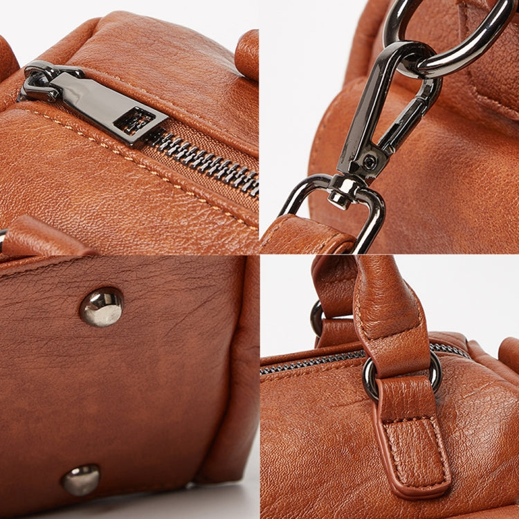 048 Pebbled Leather Multi-compartment Handbag Large Capacity Crossbody Shoulder Bag(Brown)