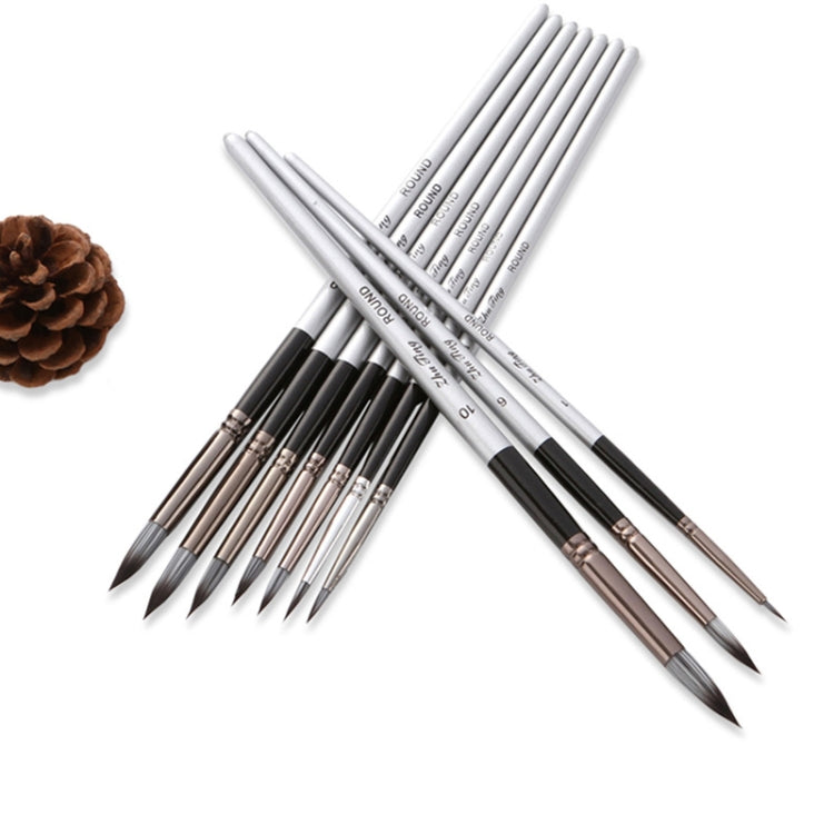 10 In 1 Nylon Hair Watercolor Paint Brush Set Wooden Handle Round Pointed Acrylic Painting Pens(Silver Black)