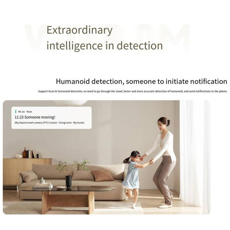 Original Xiaomi Mijia Smart Camera 3 PTZ Version 3K AI Detection Baby Monitor 5MP 360 Degree View Webcam Day & Night Work Infrared Night Vision, With US Plug Adapter(White)
