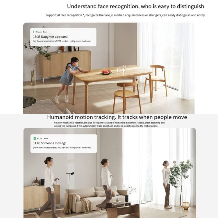 Original Xiaomi Mijia Smart Camera 3 PTZ Version 3K AI Detection Baby Monitor 5MP 360 Degree View Webcam Day & Night Work Infrared Night Vision, With US Plug Adapter(White)