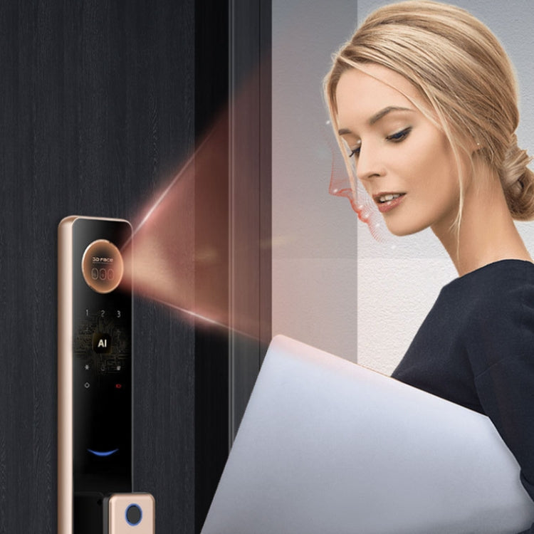 T100A  3D Face Recognition Fingerprint Code Card Digital Door Lock(Rose Gold)