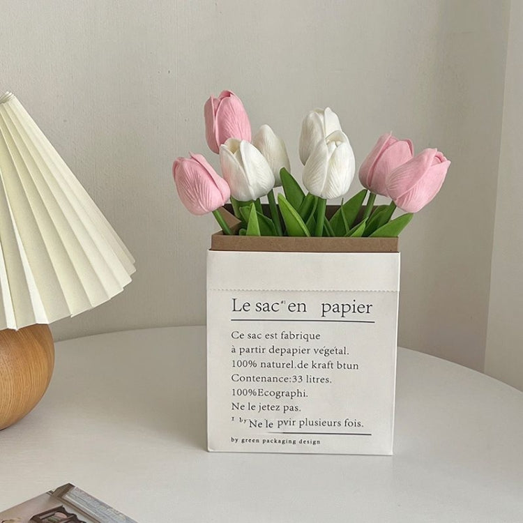 10 In 1 Tulip Bouquet With Paper Bag Home Decoration Simulation Flowers Paper Bag Floral Set Arrangement(Pink)