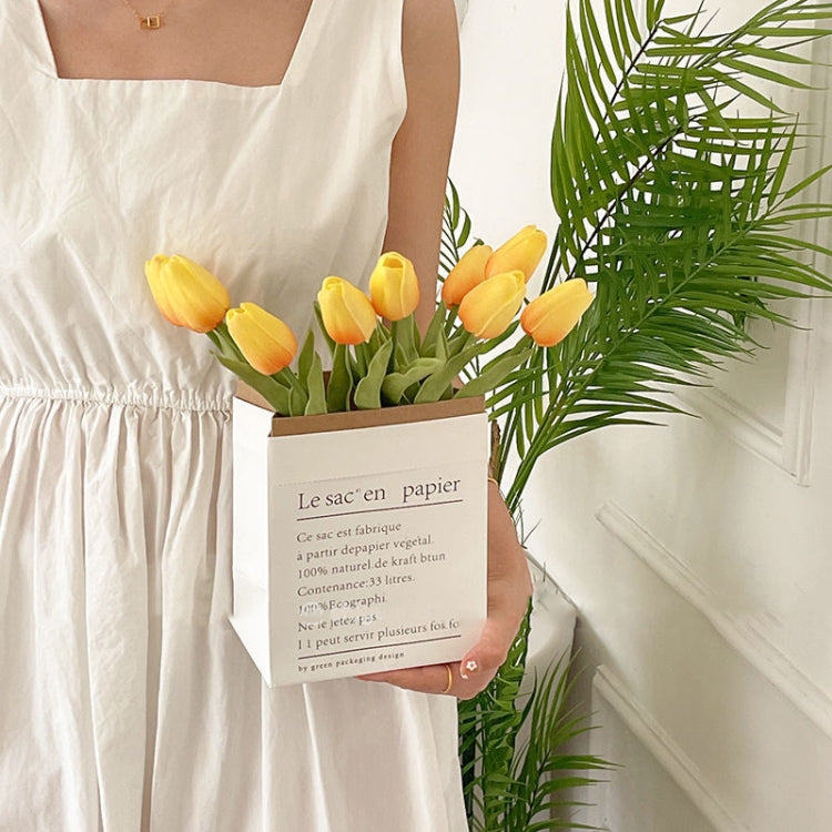 10 In 1 Tulip Bouquet With Paper Bag Home Decoration Simulation Flowers Paper Bag Floral Set Arrangement(Yellow)
