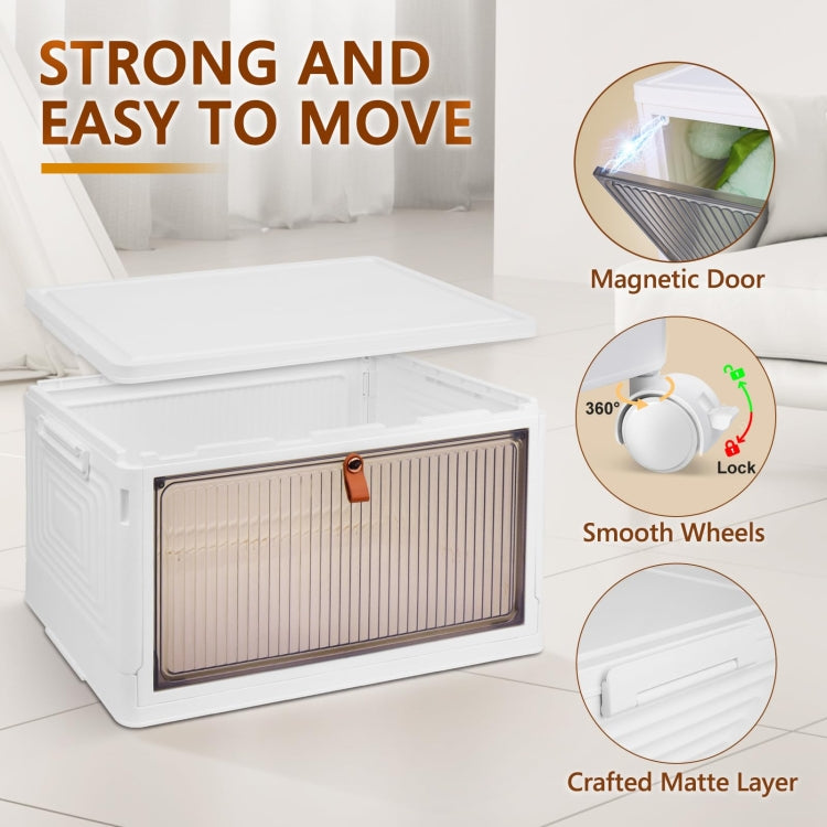 1-Tier Stackable Plastic Storage Bins With Wheels & Magnetic Door For Snacks, Clothes, Kitchen Supplies, Shoes