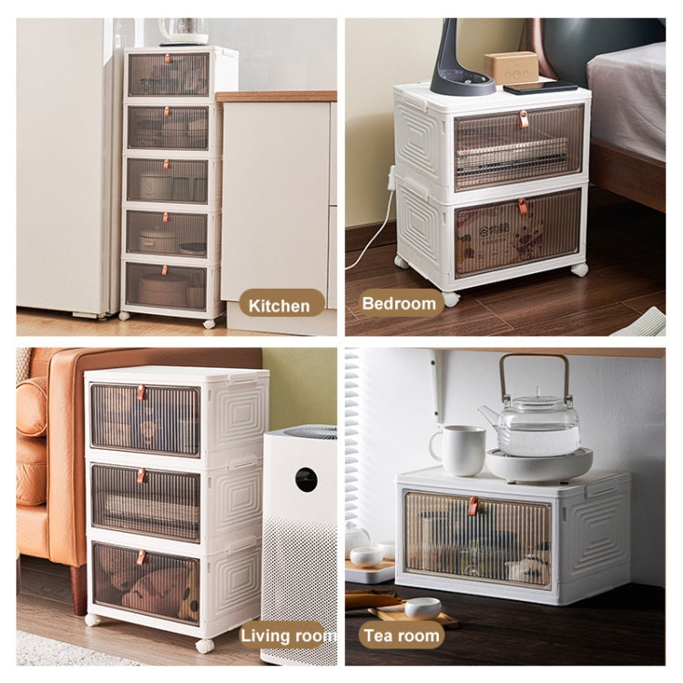 1-Tier Stackable Plastic Storage Bins With Wheels & Magnetic Door For Snacks, Clothes, Kitchen Supplies, Shoes