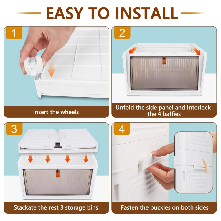 1-Tier Stackable Plastic Storage Bins With Wheels & Magnetic Door For Snacks, Clothes, Kitchen Supplies, Shoes