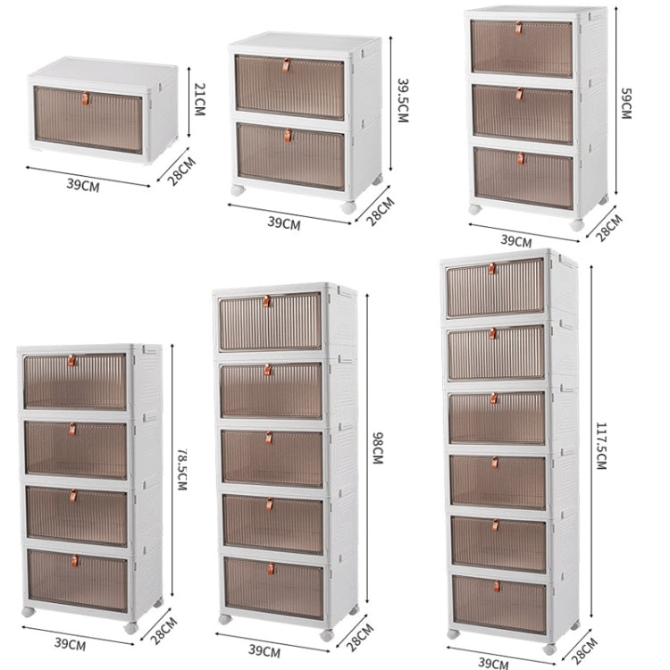 1-Tier Stackable Plastic Storage Bins With Wheels & Magnetic Door For Snacks, Clothes, Kitchen Supplies, Shoes