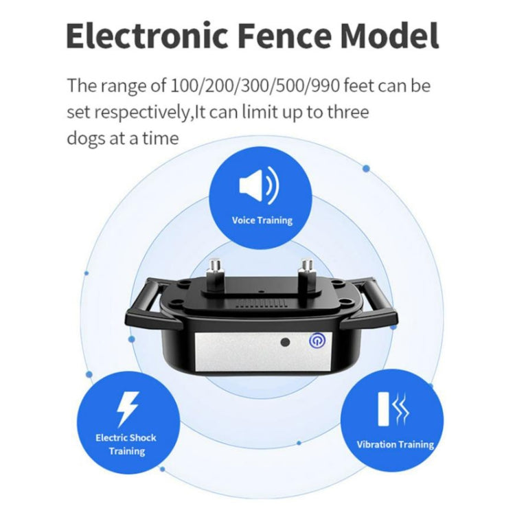 1 Drag 3 Pet Electronic Fence Wireless Dog Trainer Smart Electric Shock Dog Collar(Black)