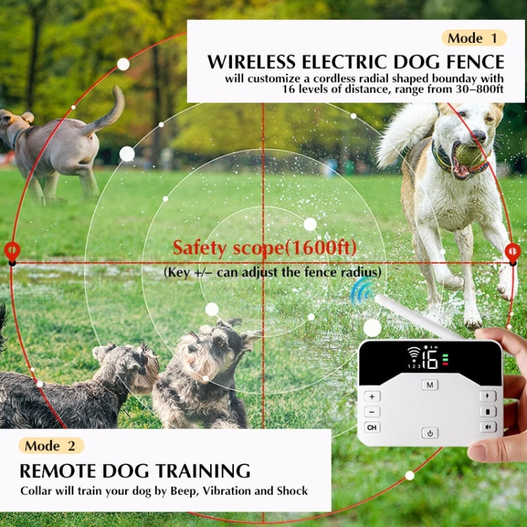 1 Drag 2 Pet Electronic Fence Wireless Stop Barker Outdoor Dog Collar Remote Control Dog Trainer(Gold)