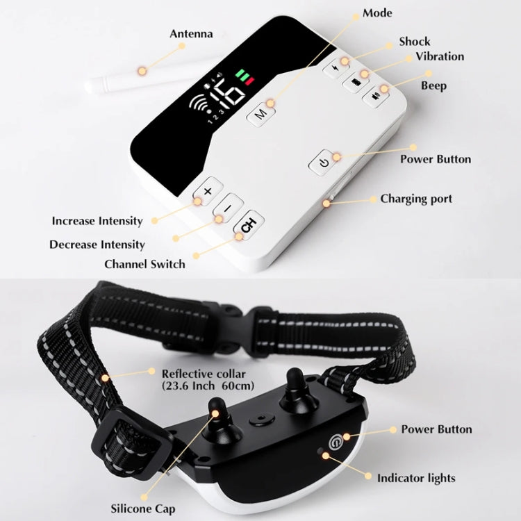 1 Drag 1 Pet Electronic Fence Wireless Stop Barker Outdoor Dog Collar Remote Control Dog Trainer(Gold)