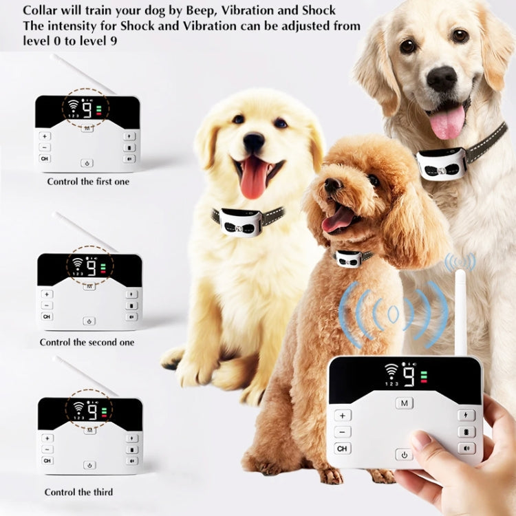 1 Drag 2 Pet Electronic Fence Wireless Stop Barker Outdoor Dog Collar Remote Control Dog Trainer(White)