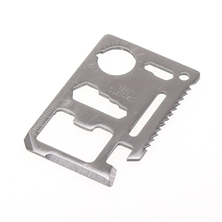 10 PCS 11 in 1 Outdoor Portable Multi-function Stainless Steel Hollow Tool Card Cutter with Leather Case, Size: 6.9 x 4.5cm(Silver)