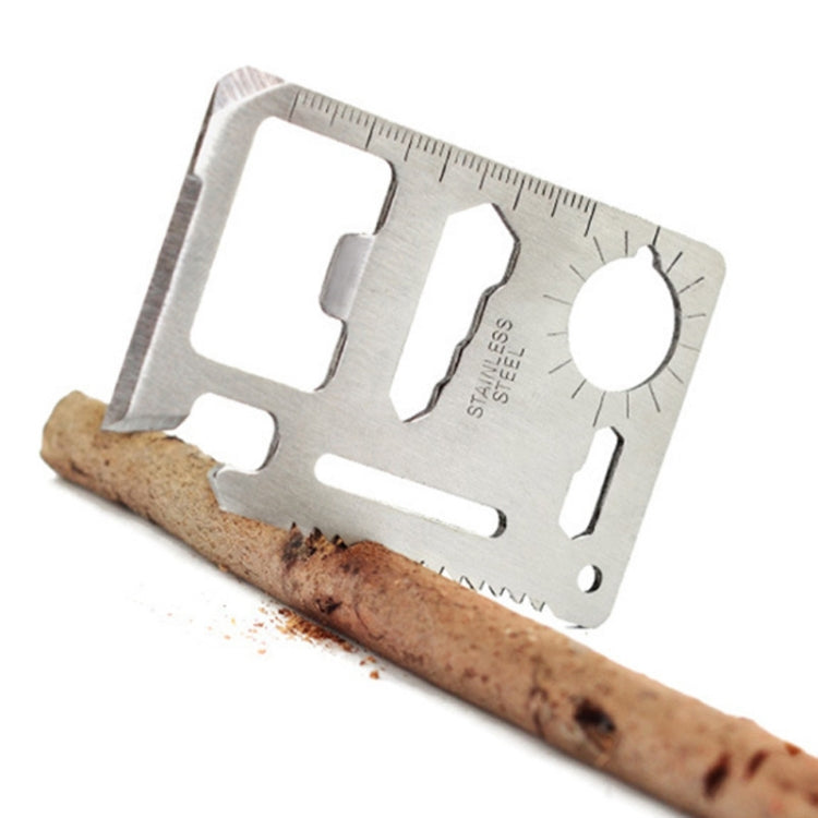 10 PCS 11 in 1 Outdoor Portable Multi-function Stainless Steel Hollow Tool Card Cutter with Leather Case, Size: 6.9 x 4.5cm(Silver)
