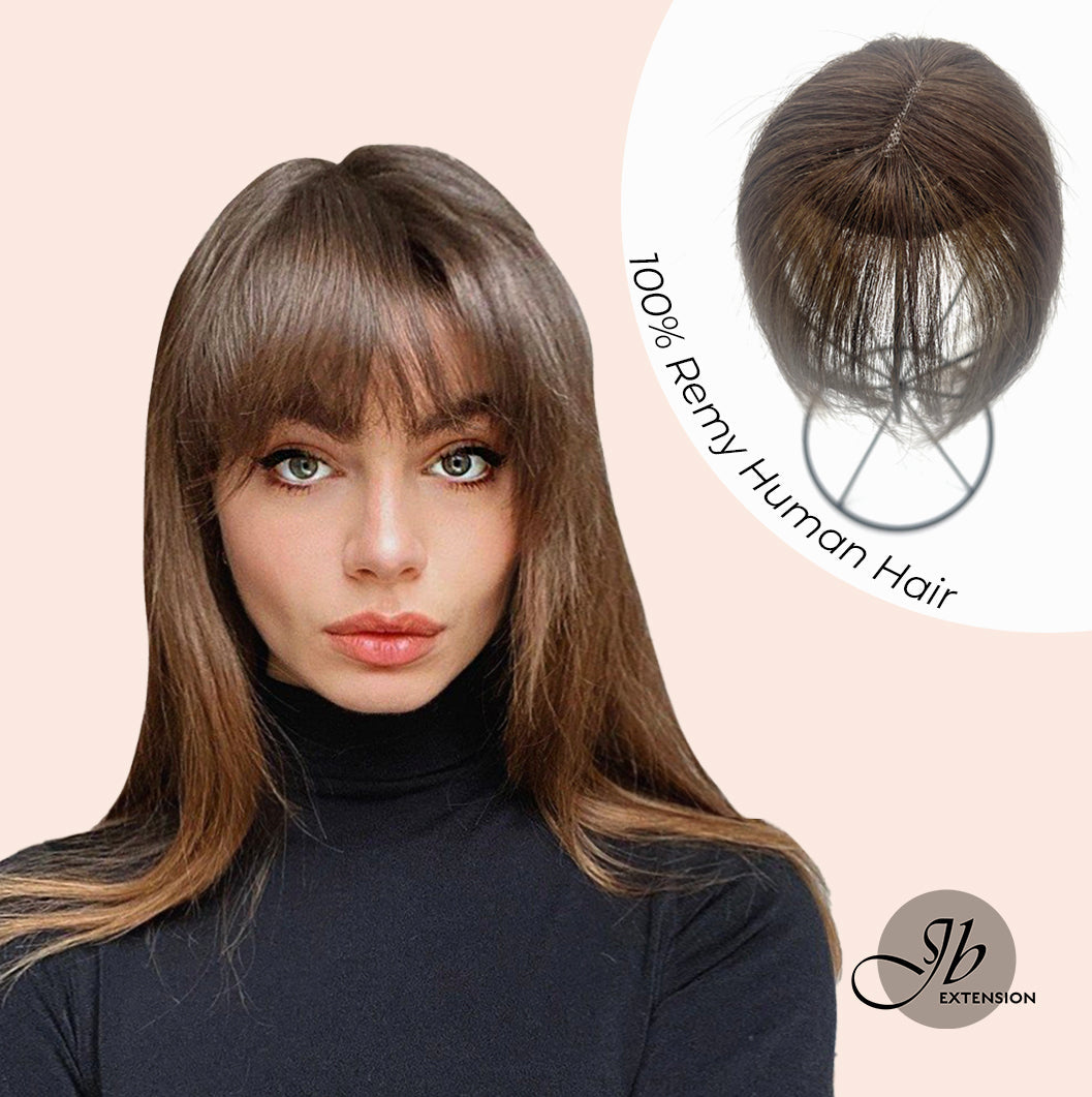 JBEXTENSION Hair Toppers for Women Real Human Hair Clip in Bangs 100% Remy Human Hair Toppers Hair Pieces for Women Hand-madeJB toupee/ toupet Top Hair Piece Straight Hair Pieces for Women with Thinning Hair