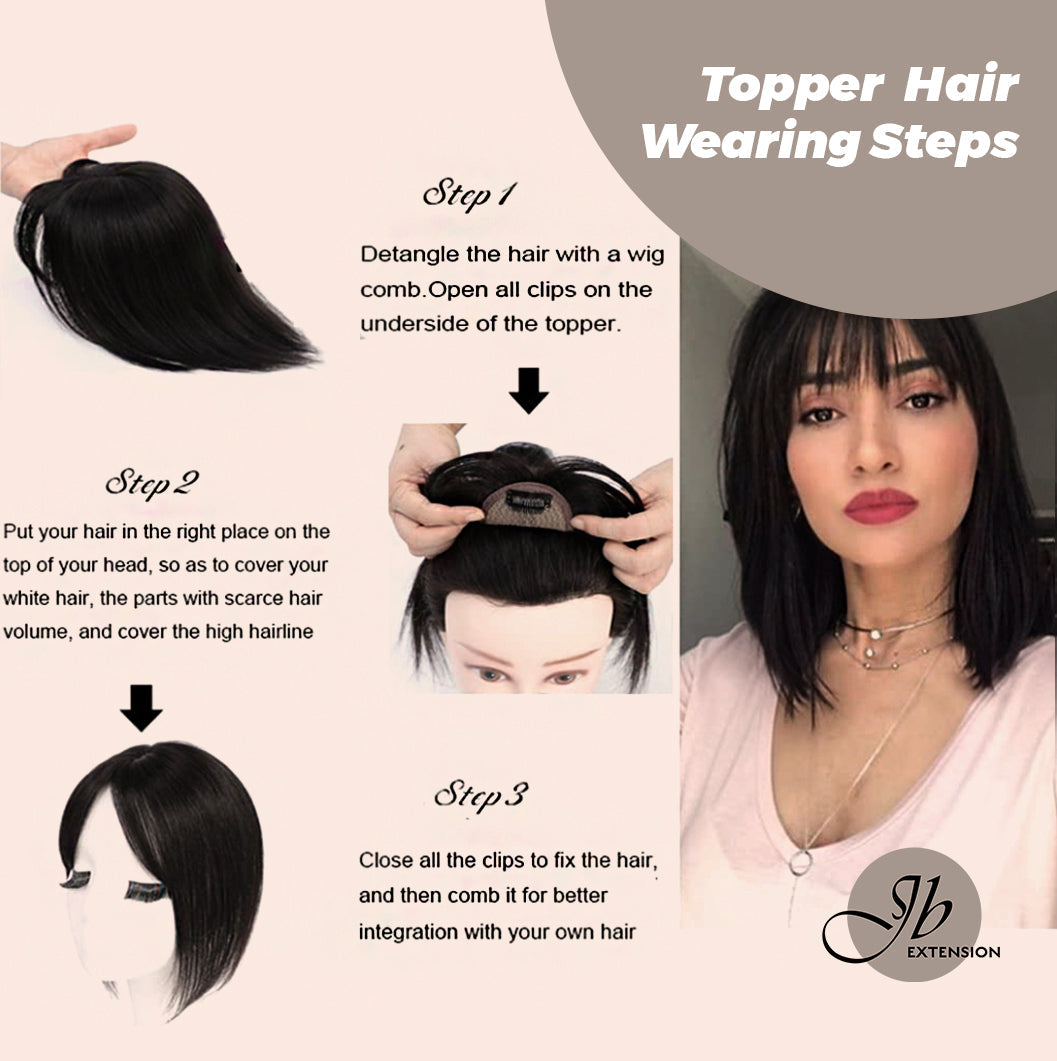 JBEXTENSION Hair Toppers for Women Real Human Hair Clip in Bangs 100% Remy Human Hair Toppers Hair Pieces for Women Hand-madeJB toupee/ toupet Top Hair Piece Straight Hair Pieces for Women with Thinning Hair