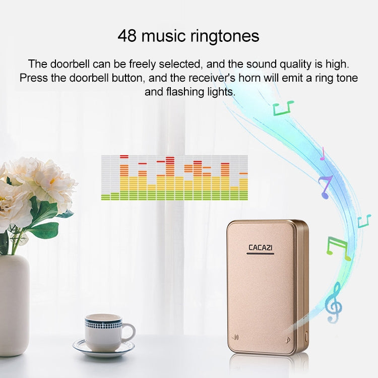 CACAZI FA8 Self-Powered Wireless Doorbell, US Plug(Black)