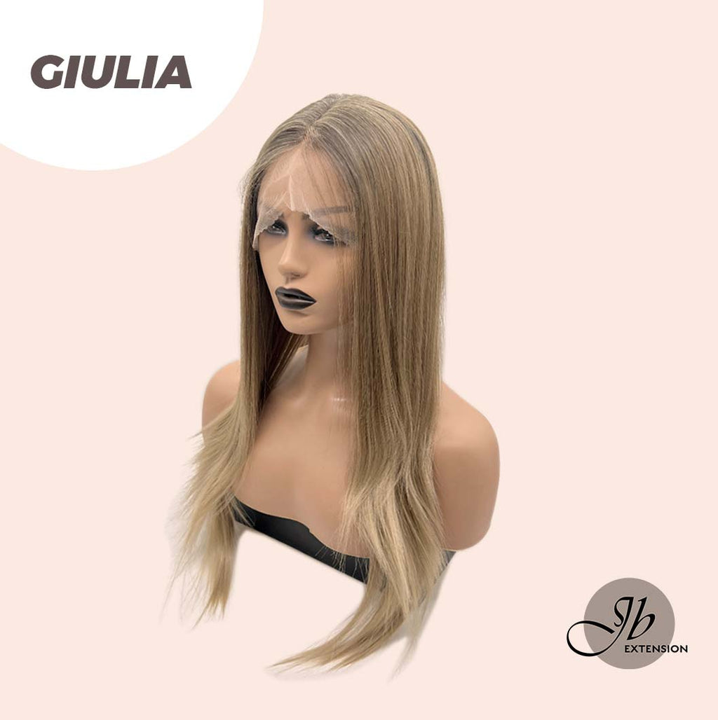 JBEXTENSION 26 Inches Straight Balayage Blonde With Dark Root Pre-Cut Frontlace Glueless Wig GIULIA (JULIA) FREE PARTING