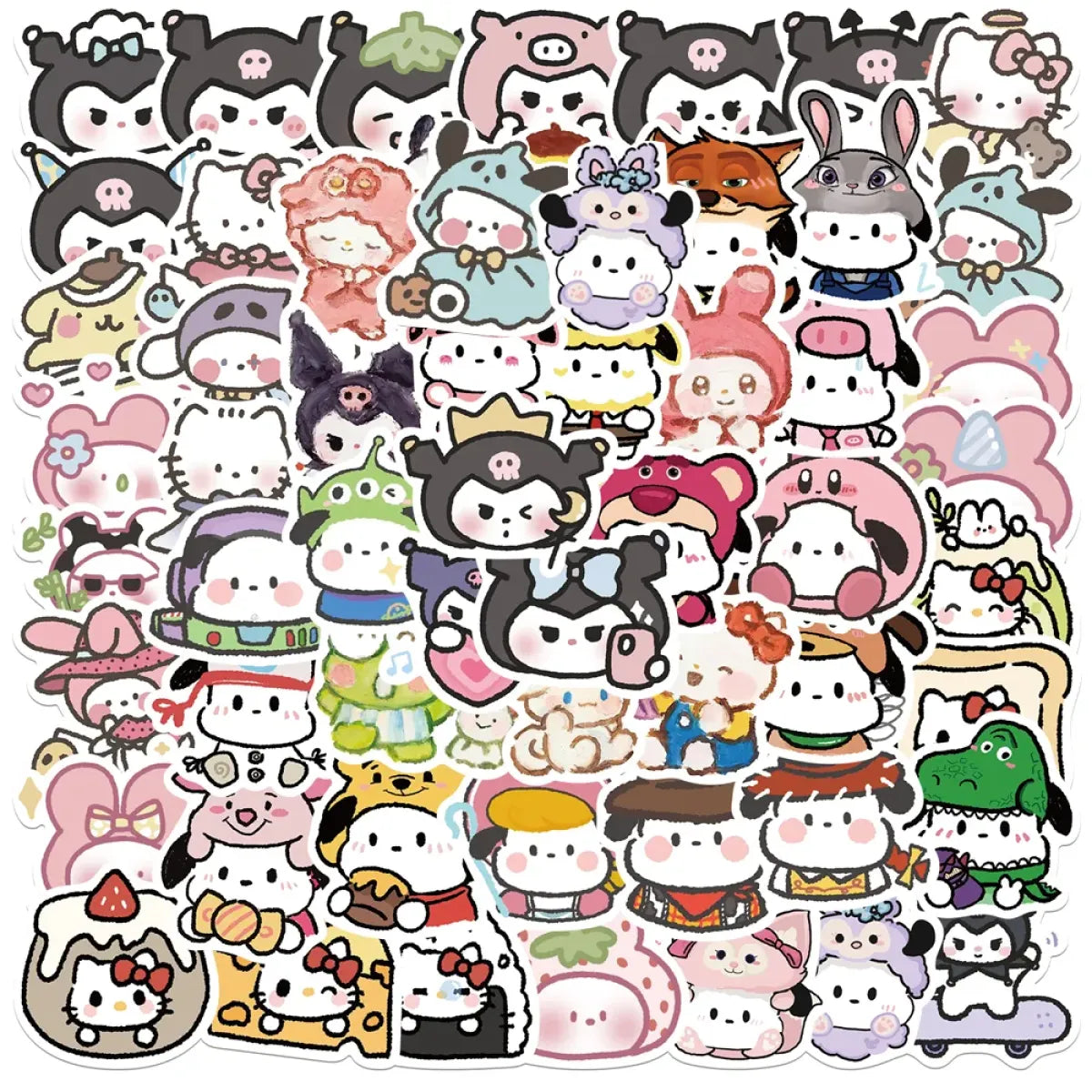50pcs Sanrio Cartoon Stickers - Hello Kitty, Kuromi, My Melody