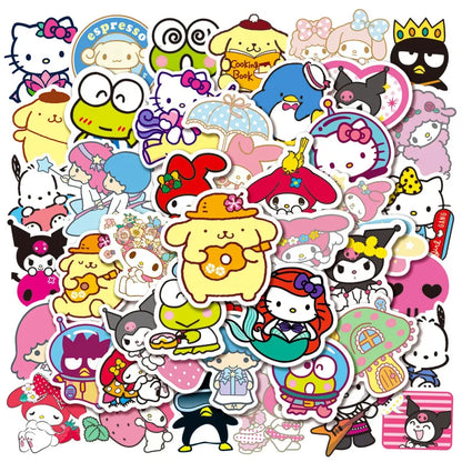 50pcs Sanrio Cartoon Stickers - Hello Kitty, Kuromi, My Melody