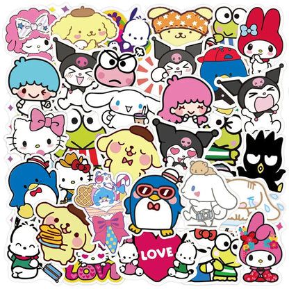 50pcs Sanrio Cartoon Stickers - Hello Kitty, Kuromi, My Melody