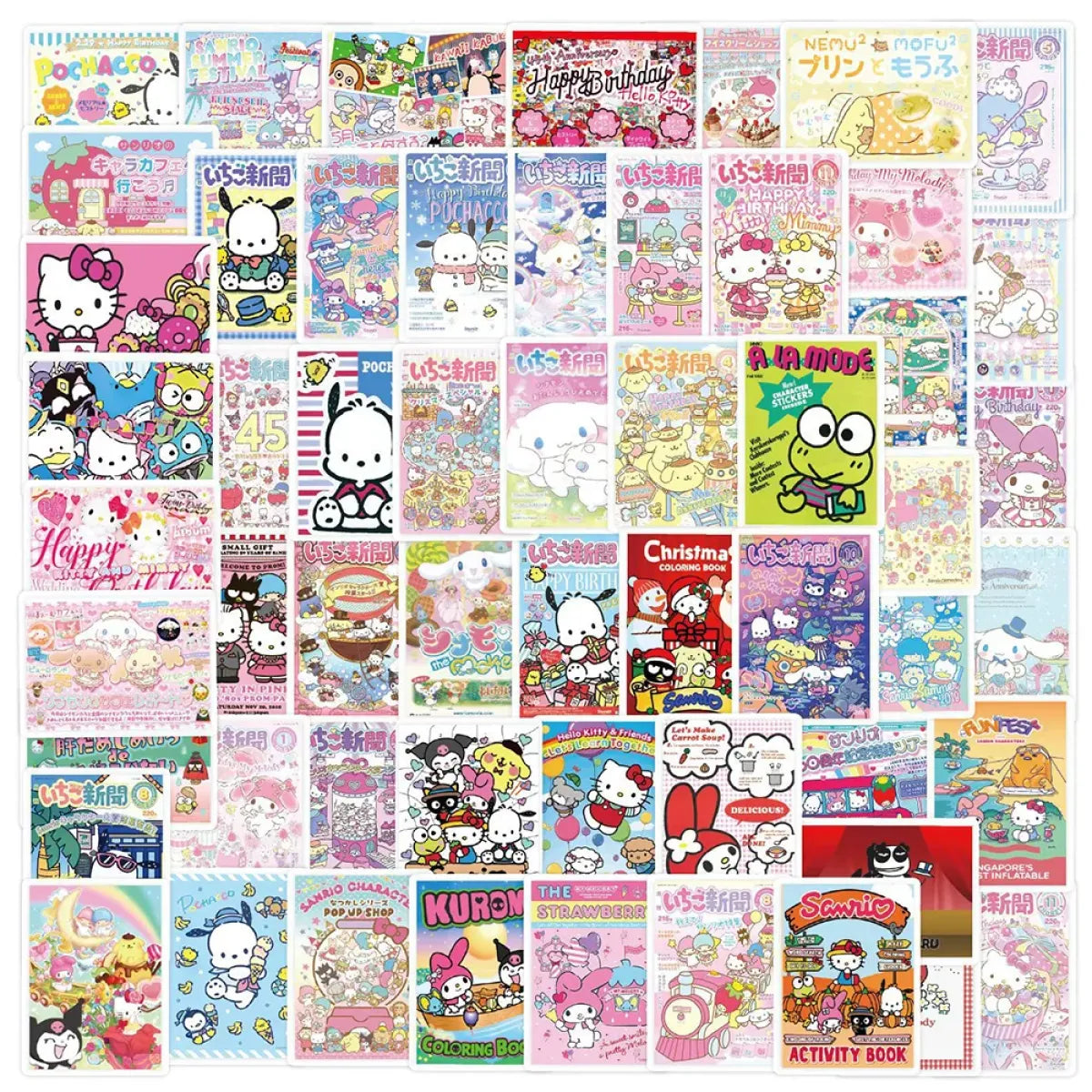 50pcs Sanrio Cartoon Stickers - Hello Kitty, Kuromi, My Melody