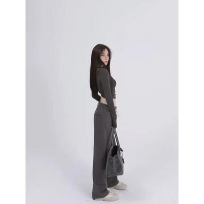 Aesthetic Halter Two-Piece Set - Harajuku Long Sleeve Tee