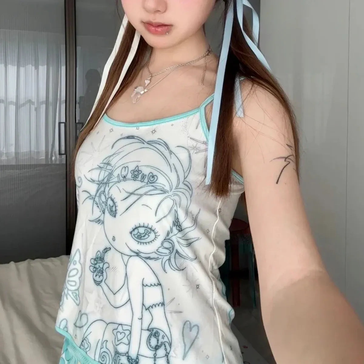 Aesthetic Sweet Tank Top - Sleeveless Japanese Cartoon Print