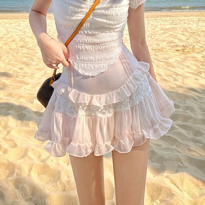 Angelic Lace Ruffle Mini Skirt