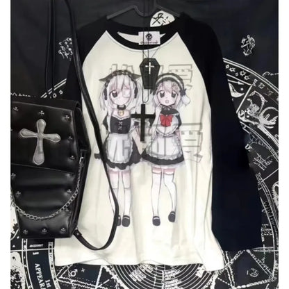 Yami Kawaii Long Sleeve Tee – Anime Maid Print
