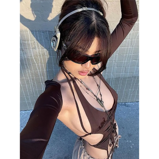 Backless Long Sleeve Crop Tops