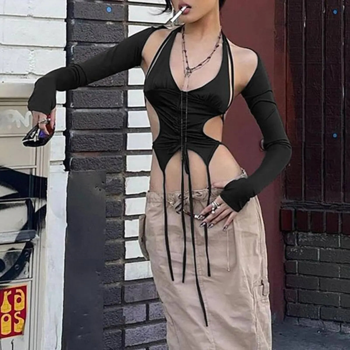 Backless Long Sleeve Crop Tops