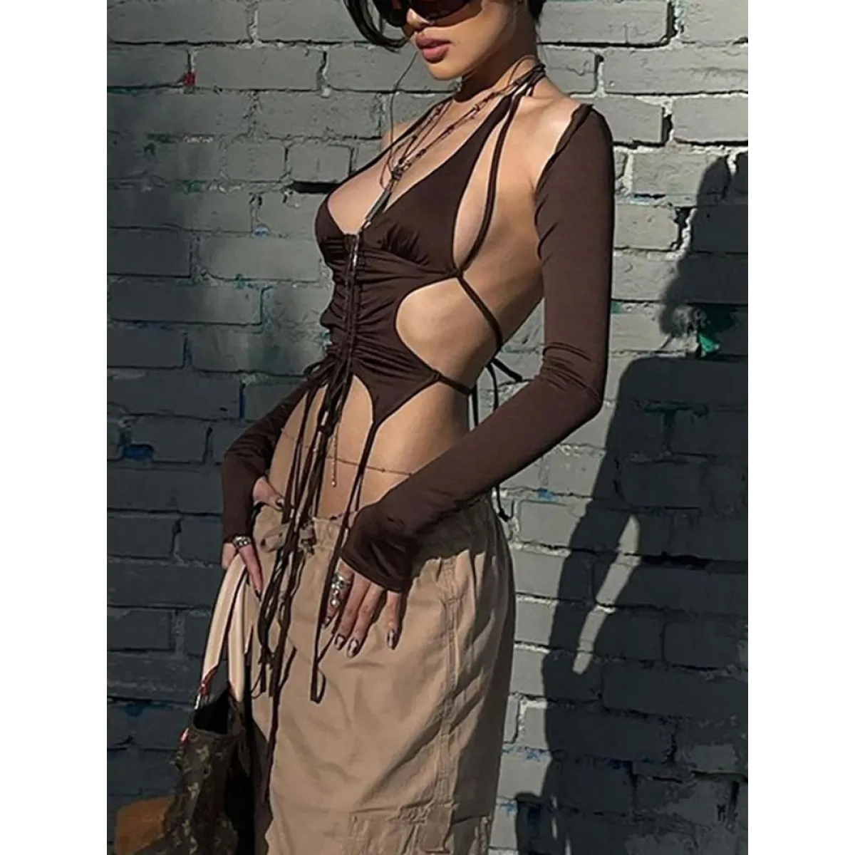 Backless Long Sleeve Crop Tops