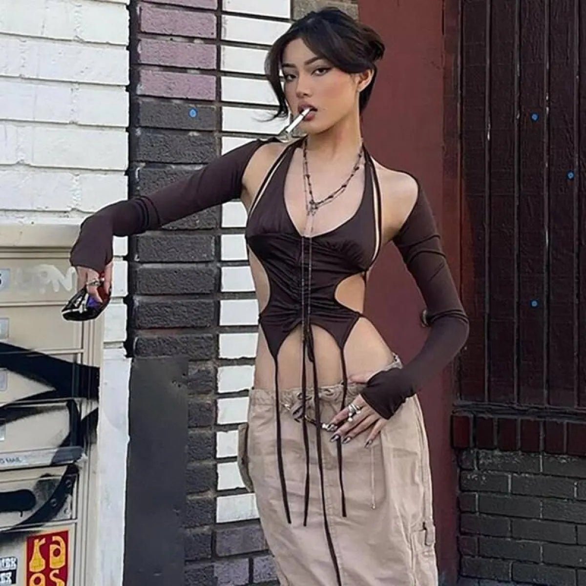 Backless Long Sleeve Crop Tops