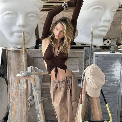 Backless Long Sleeve Crop Tops