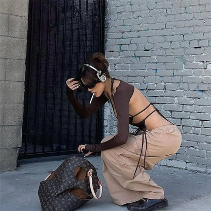 Backless Long Sleeve Crop Tops