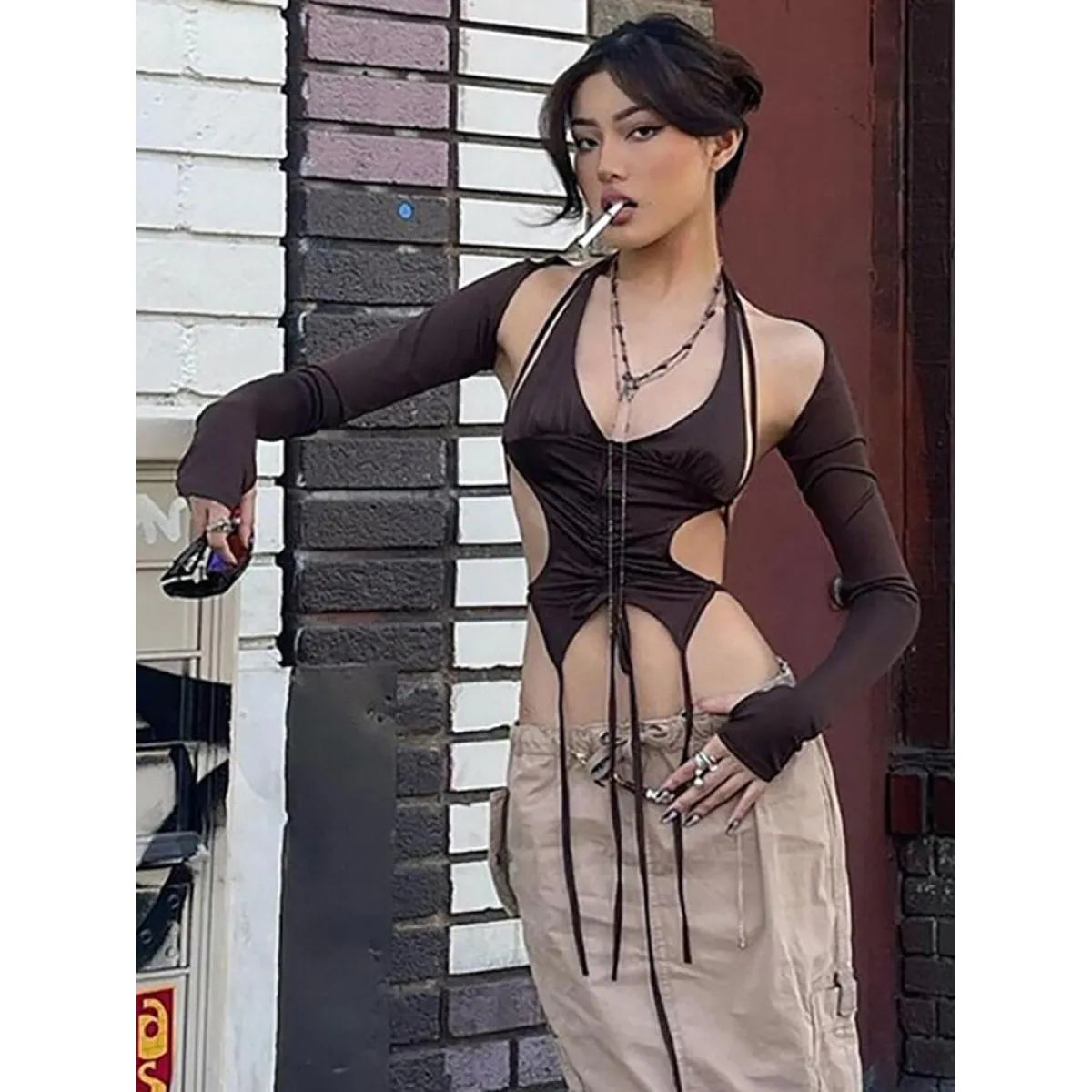 Backless Long Sleeve Crop Tops