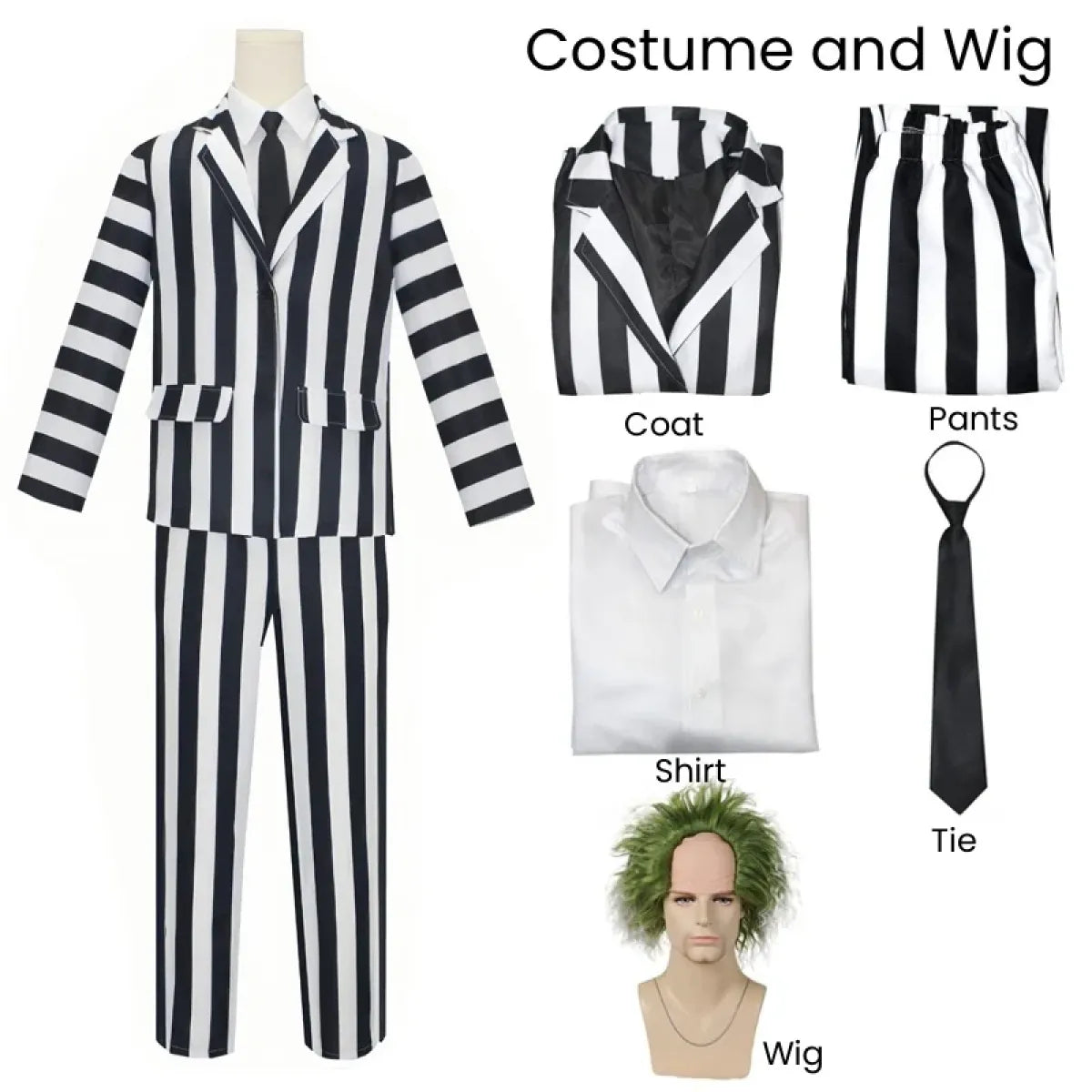 Beetlejuice Cosplay Suit – Black & White Striped Costume Set
