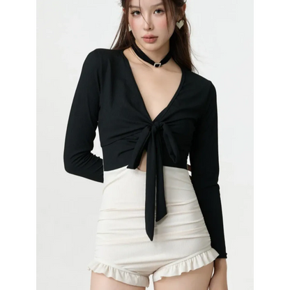 Bikini Set – V-Neck Long Sleeve with Ruffle High Waist