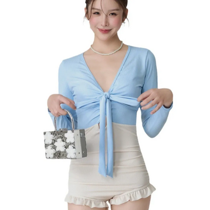 Bikini Set – V-Neck Long Sleeve with Ruffle High Waist