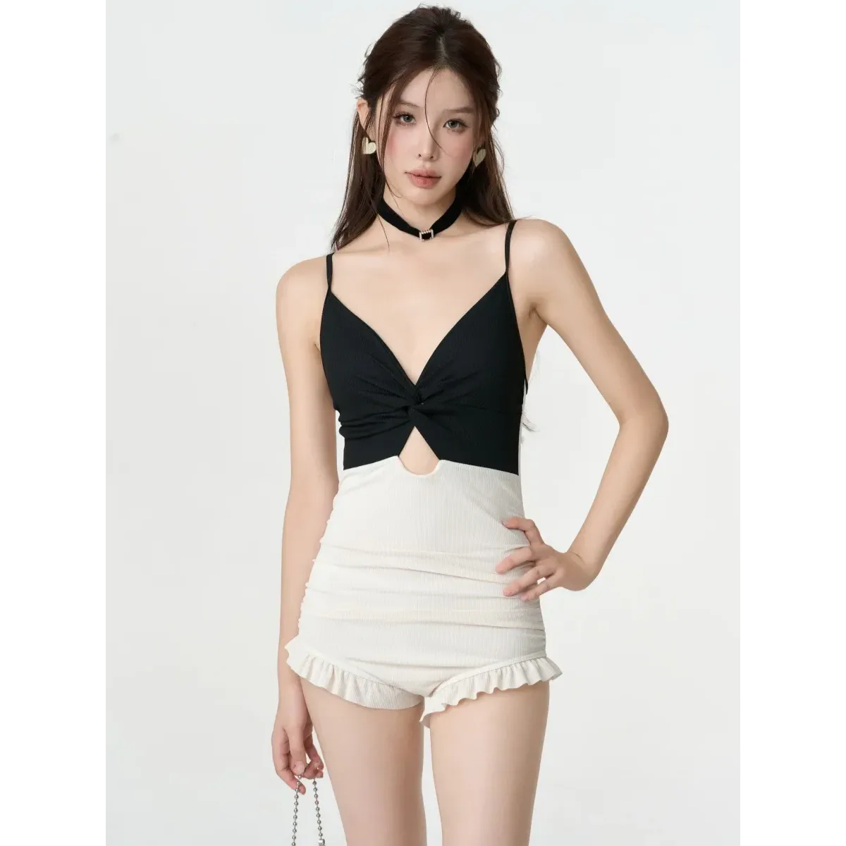 Bikini Set – V-Neck Long Sleeve with Ruffle High Waist