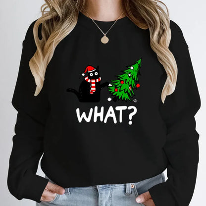 "What?" Black Cat Christmas Tree Sweatshirt
