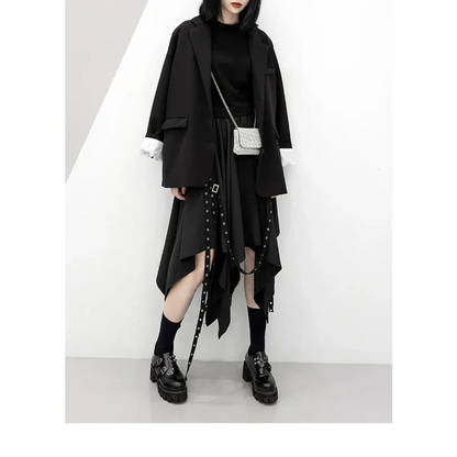 Black Irregular Hem Gothic Punk Skirt – Buckle Straps & Studded Details